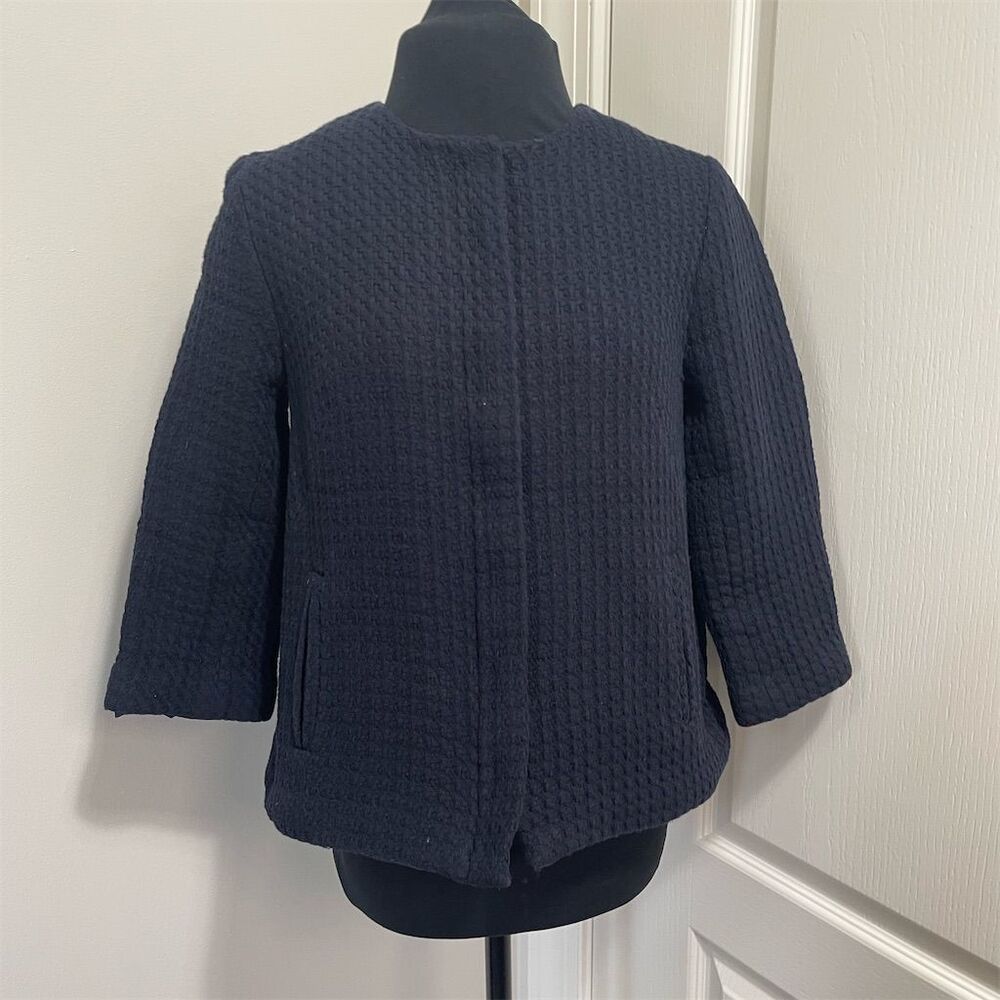 Talbots Women's Petite Navy Blue Textured Blazer Jacket Size 0p. SKU436